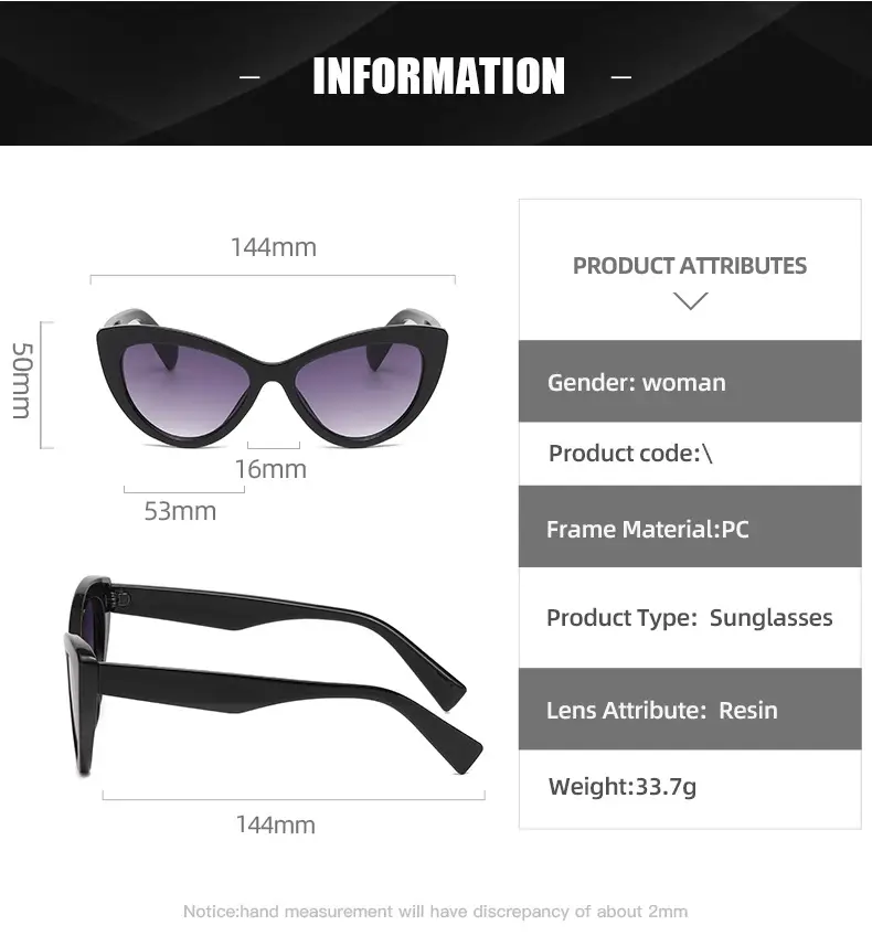 Black Hawkbill Cat's Eye Sunglasses Black Gray — feature 12