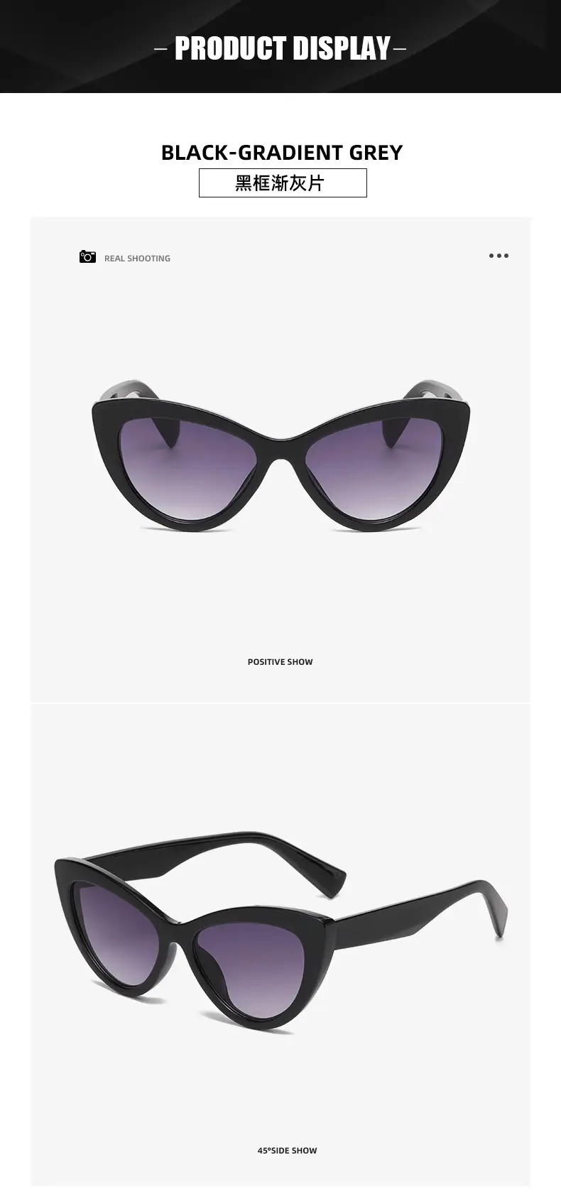 Black Hawkbill Cat's Eye Sunglasses Black Gray — feature 14