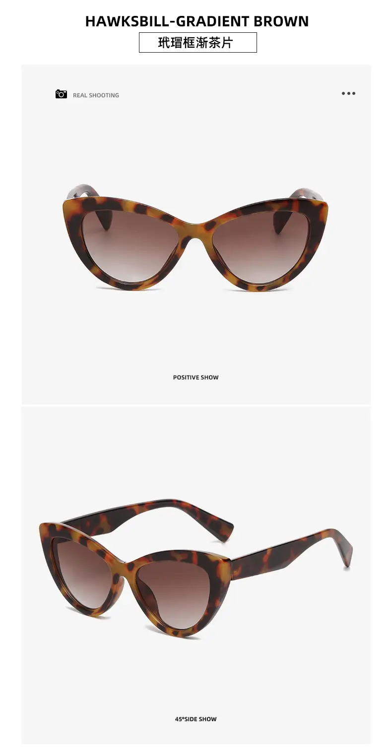 Black Hawkbill Cat's Eye Sunglasses Black Gray — feature 17
