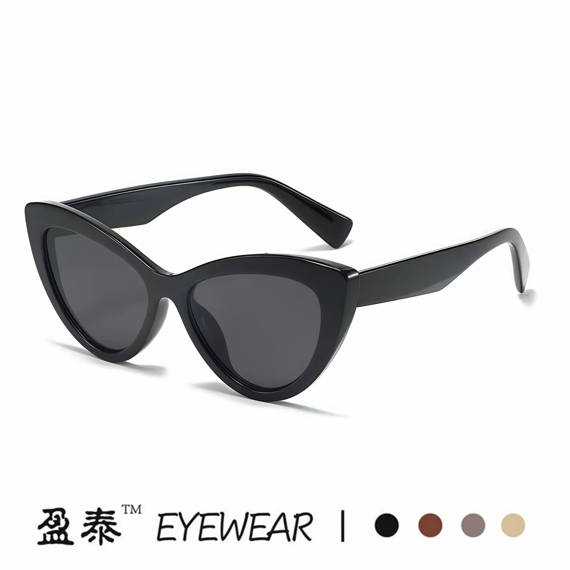 Black Hawkbill Cat's Eye Sunglasses Black Gray - Image 7