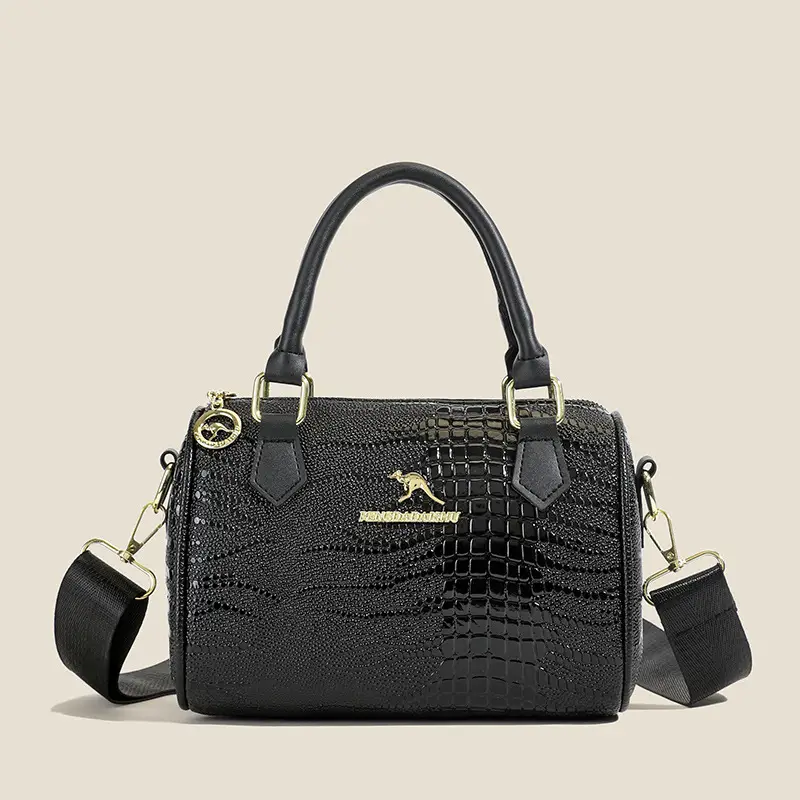 Black Croc Embroidered Women's Handbag with Chain Strap - Image 2