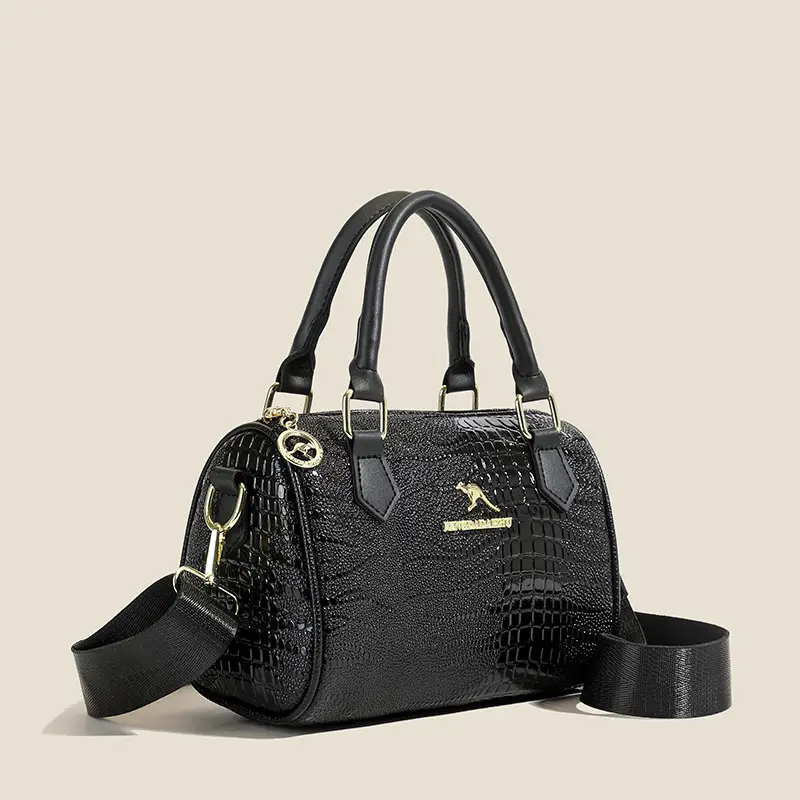 Black Croc Embroidered Women's Handbag with Chain Strap - Image 3