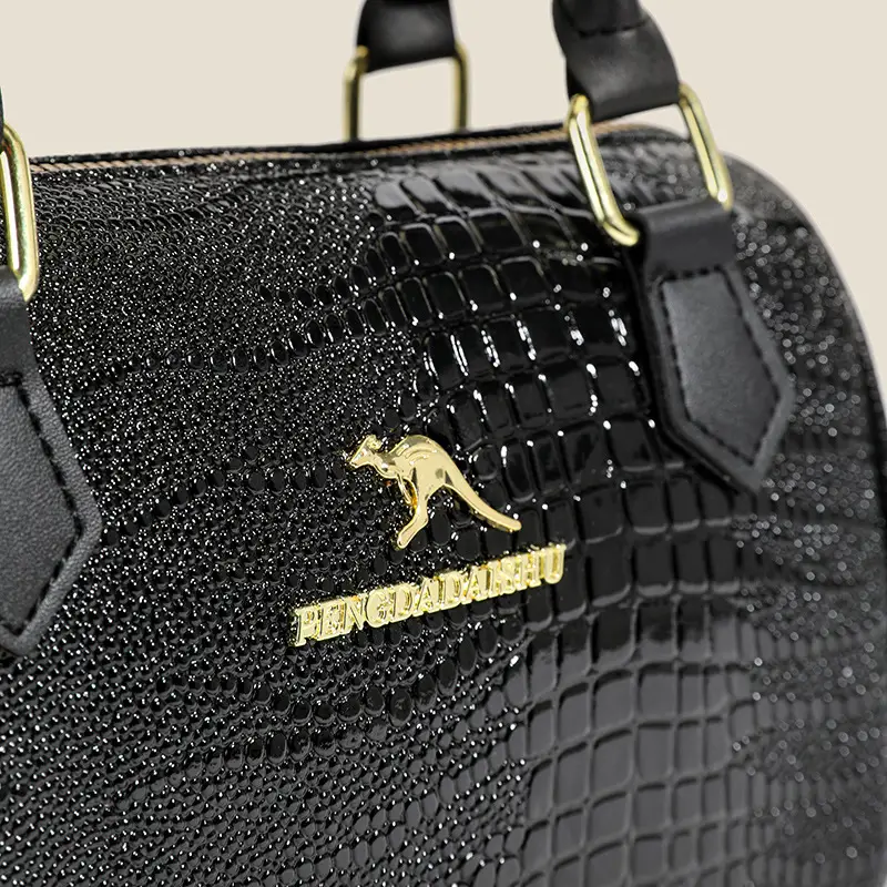 Black Croc Embroidered Women's Handbag with Chain Strap - Image 5