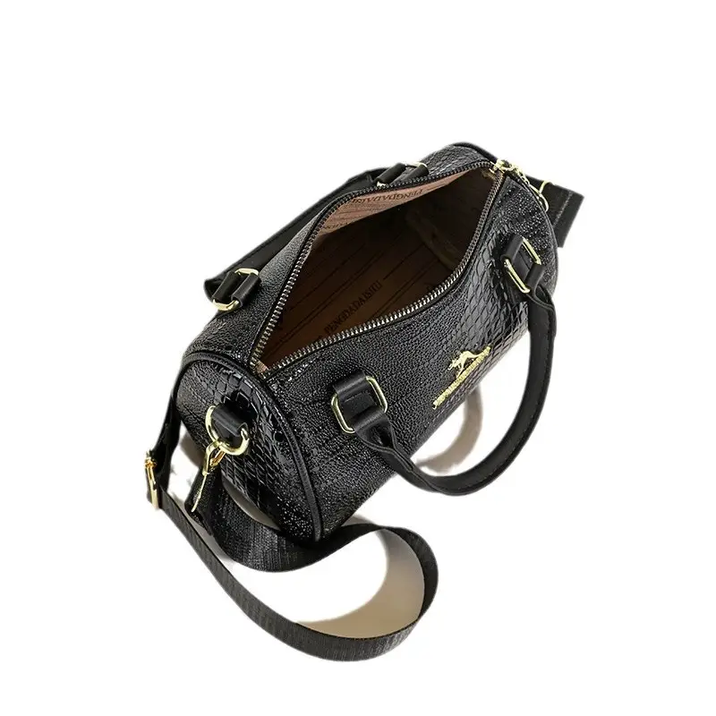 Black Croc Embroidered Women's Handbag with Chain Strap - Image 6