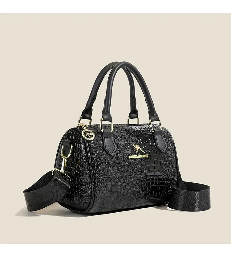 Black Croc Embroidered Women's Handbag with Chain Strap — feature 10