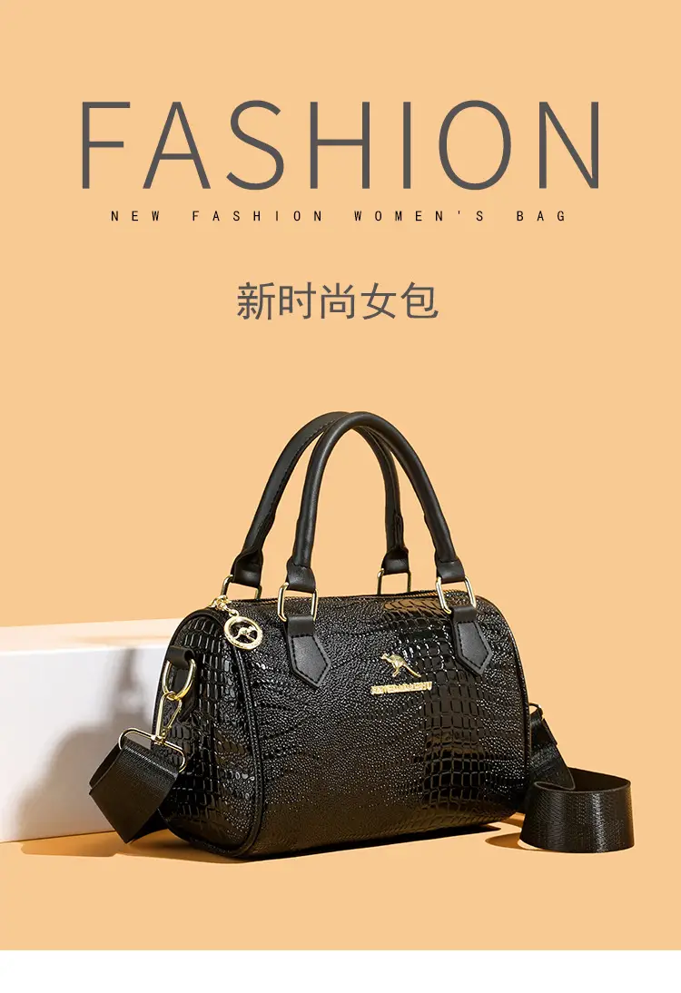 Black Croc Embroidered Women's Handbag with Chain Strap — feature 2