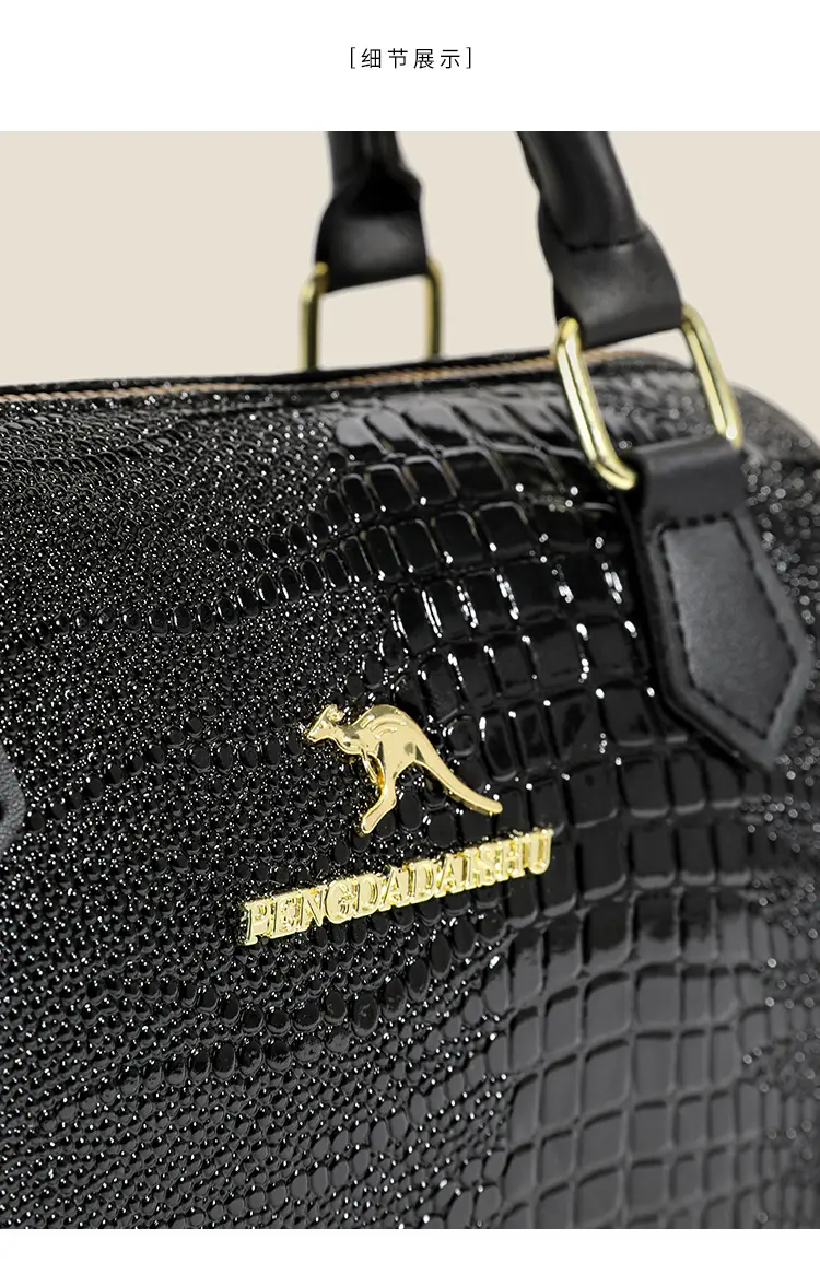 Black Croc Embroidered Women's Handbag with Chain Strap — feature 6