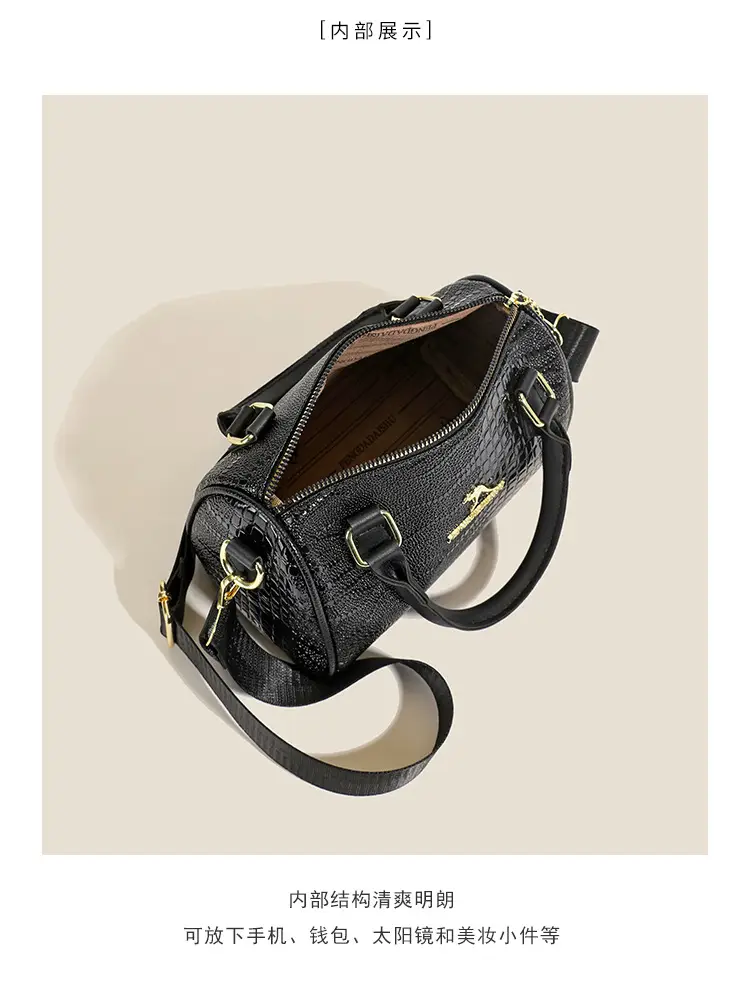 Black Croc Embroidered Women's Handbag with Chain Strap — feature 7