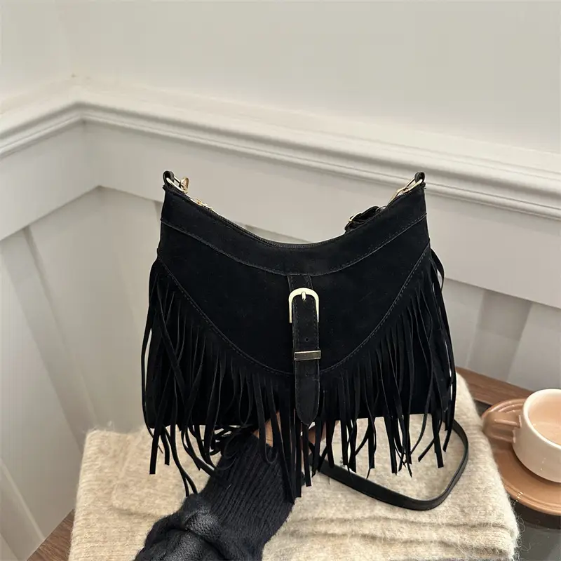 Korean Style Fringed Suede Shoulder Bag Brown - Image 5