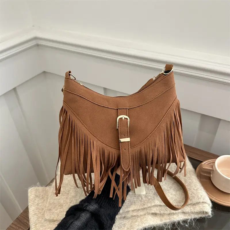 Korean Style Fringed Suede Shoulder Bag Brown - Image 8