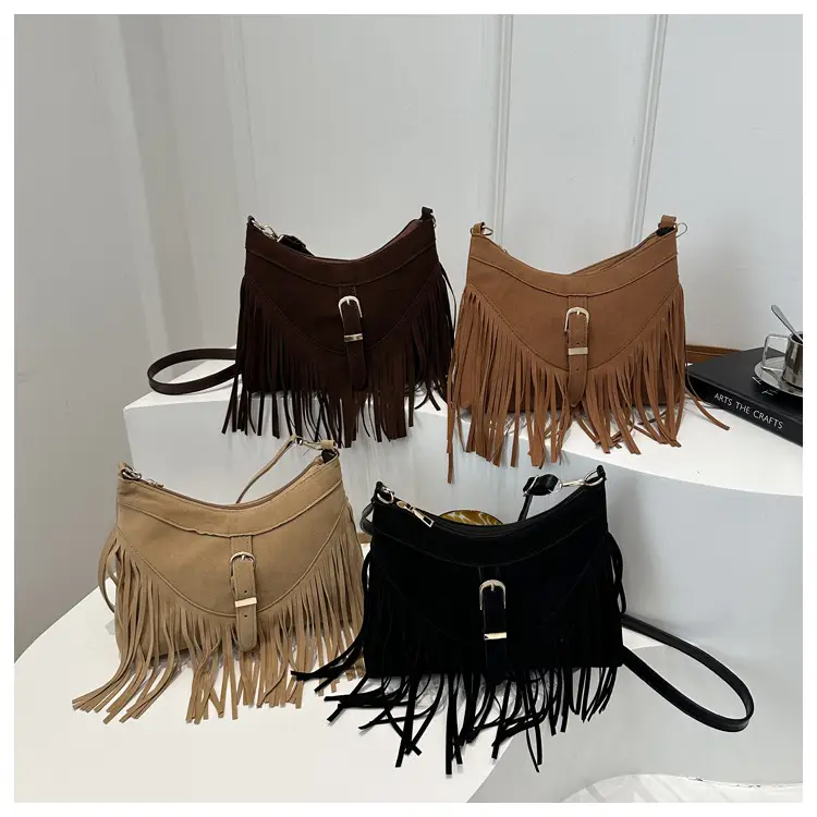 Korean Style Fringed Suede Shoulder Bag Brown — feature 20