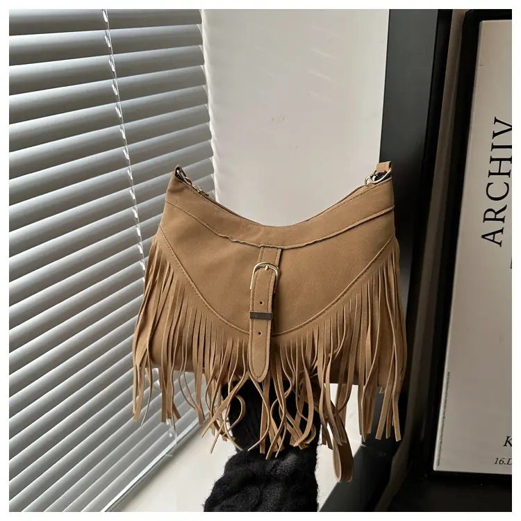 Korean Style Fringed Suede Shoulder Bag Brown — feature 21