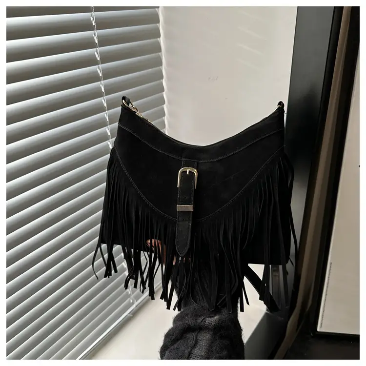 Korean Style Fringed Suede Shoulder Bag Brown — feature 22