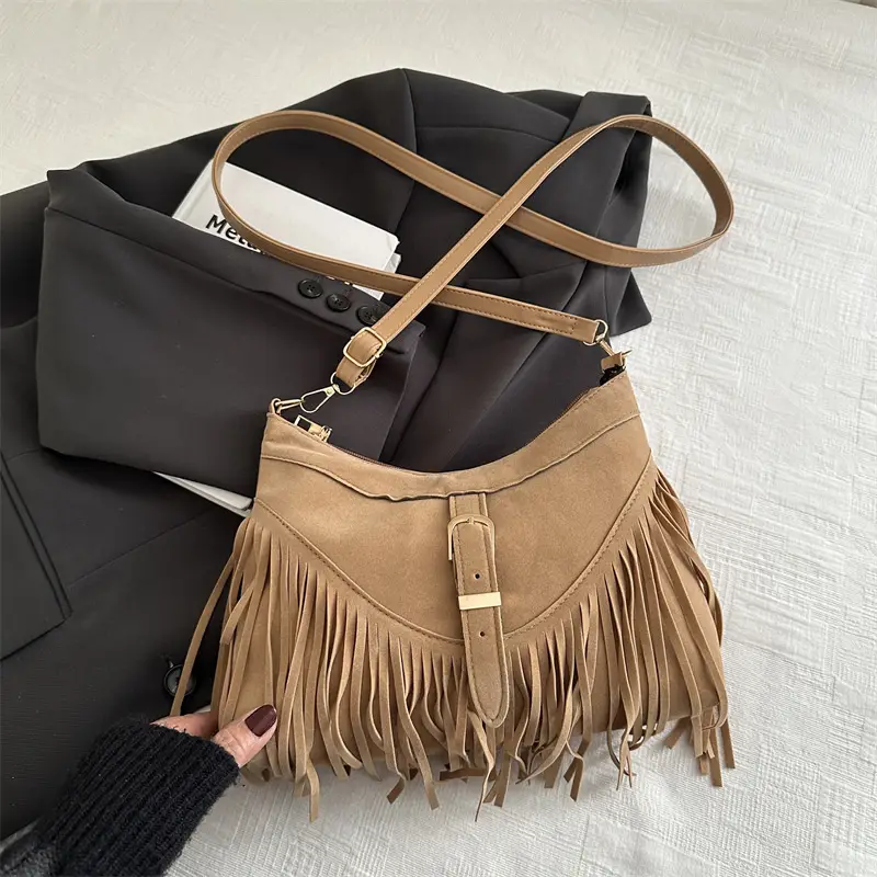 Korean Style Fringed Suede Shoulder Bag Brown - Image 2