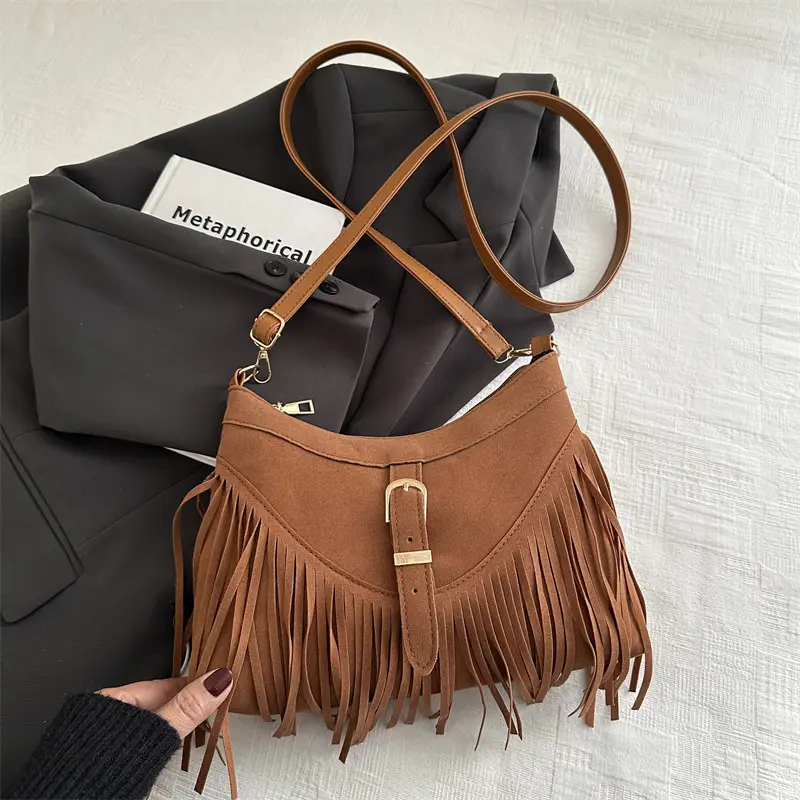Korean Style Fringed Suede Shoulder Bag Brown - Image 4