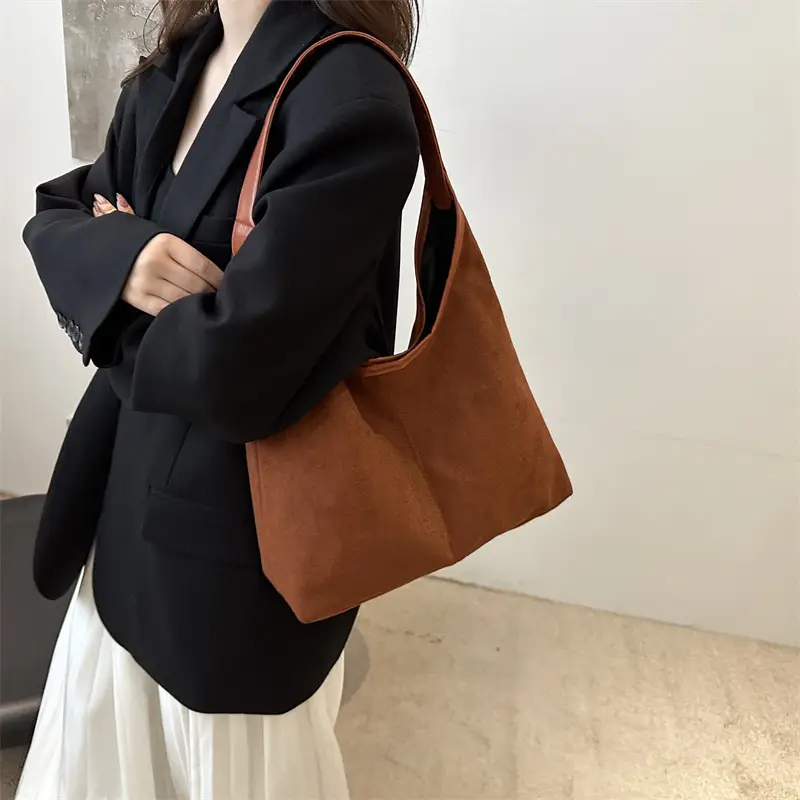 Women's Suede Shoulder Bag Brown Large Capacity