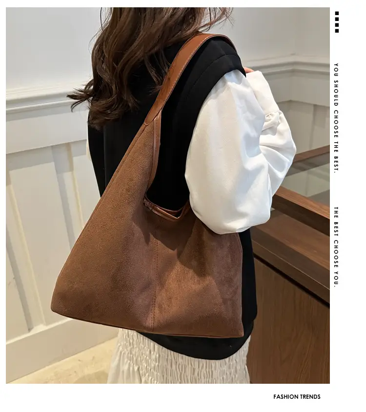 Women's Suede Shoulder Bag Brown Large Capacity — feature 1
