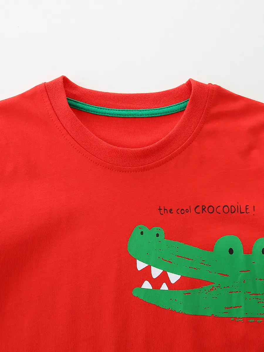 Summer New Boys Cotton Shorts Suit Red Green Frog Print - Image 5