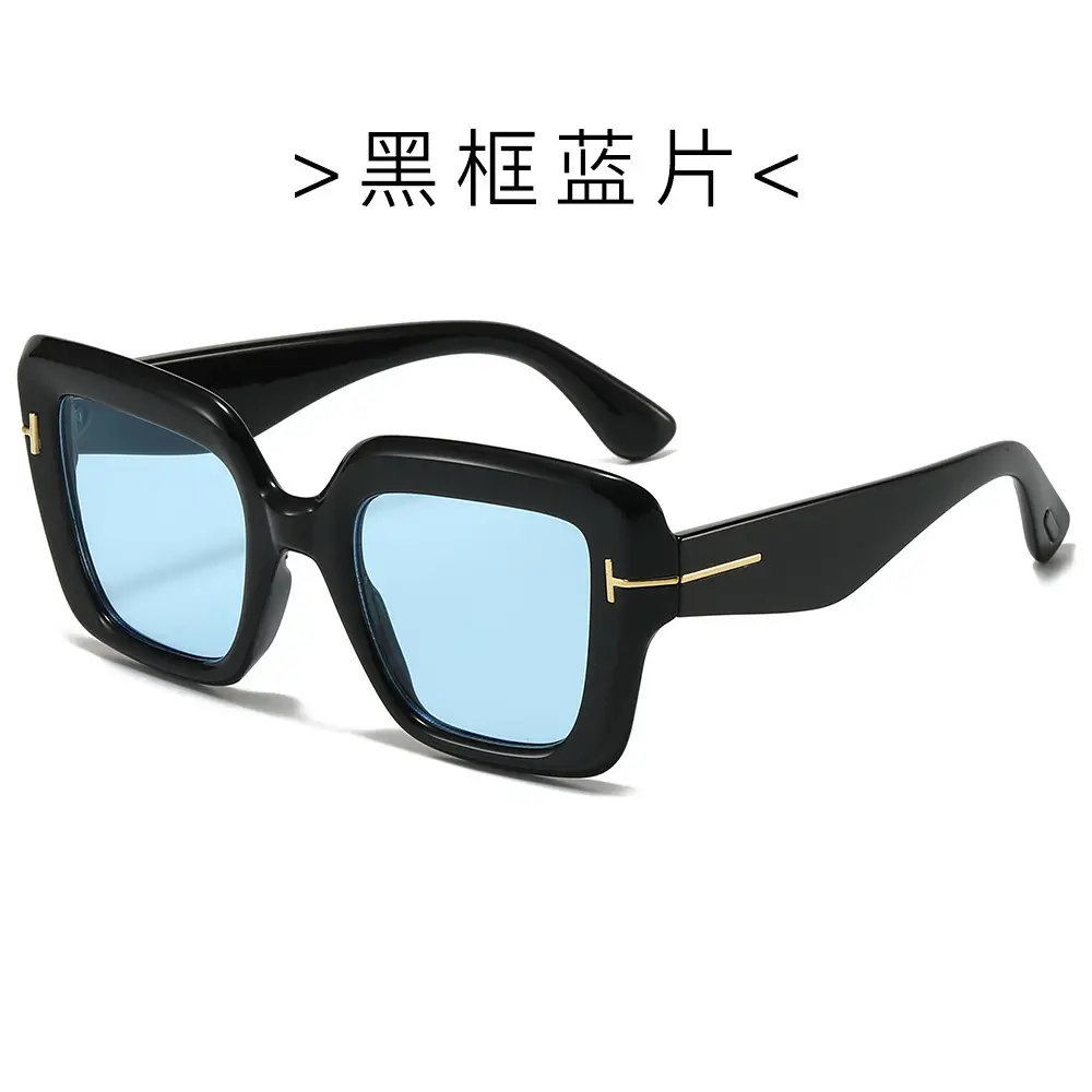 Black Frame Blue Sunglasses for Women - Image 2