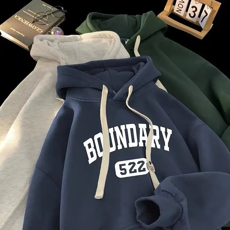 Wholesale sweater men's winter hooded sports sweater pullover Korean casual men's fleece-lined thickened top trend