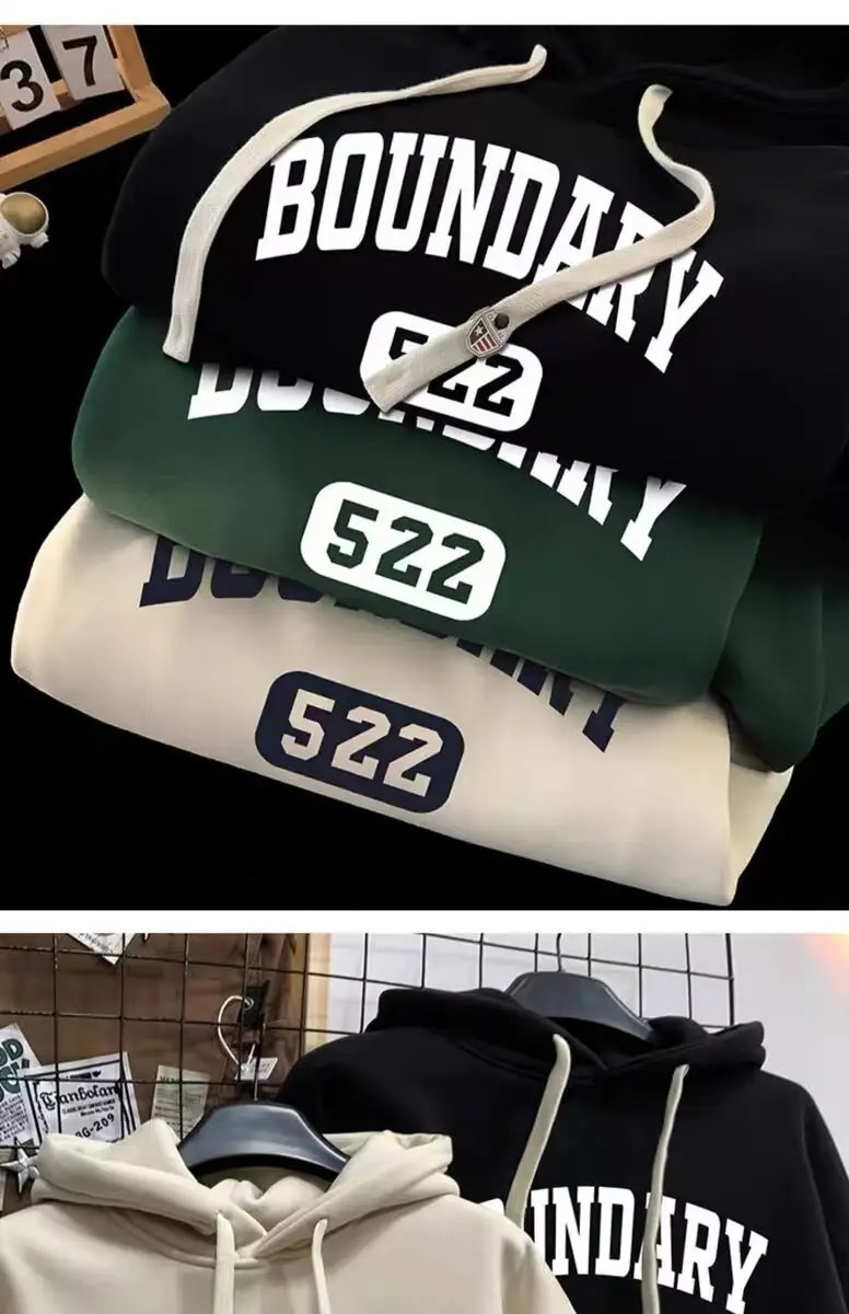 Wholesale sweater men's winter hooded sports sweater pullover Korean casual men's fleece-lined thickened top trend — feature 6