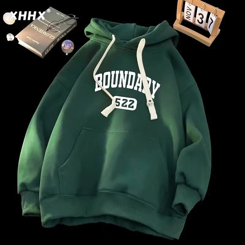 Wholesale sweater men's winter hooded sports sweater pullover Korean casual men's fleece-lined thickened top trend