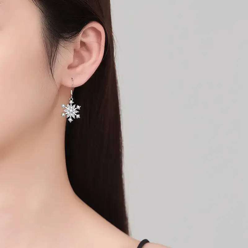 Ice Flower Snowflake Earrings Women Silver Zircon Elegant