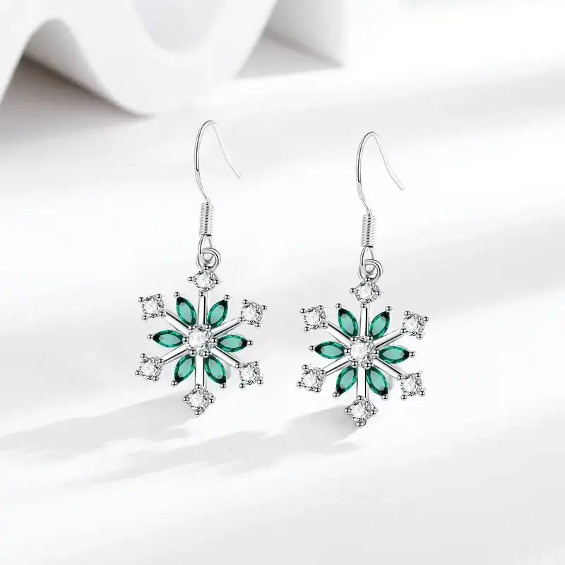 Ice Flower Snowflake Earrings Women Silver Zircon Elegant