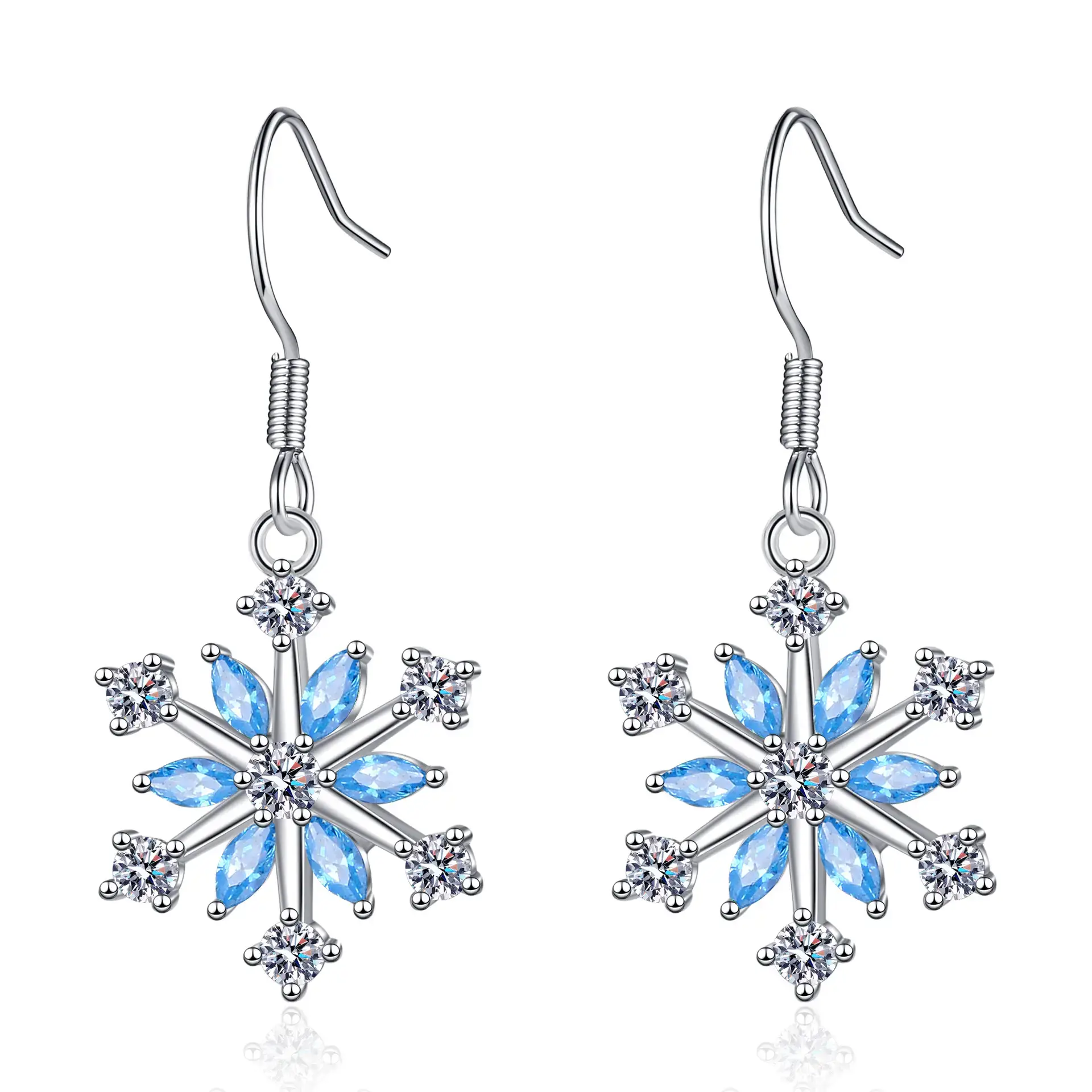 Ice Flower Snowflake Earrings Women Silver Zircon Elegant