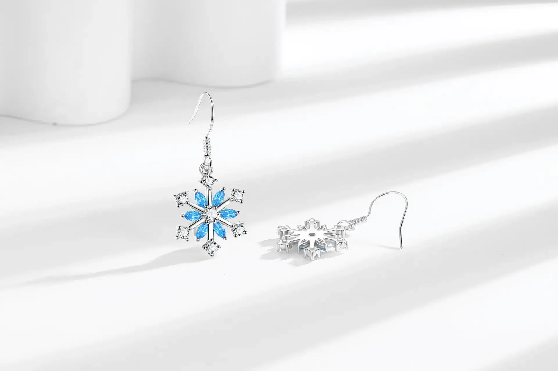 Ice Flower Snowflake Earrings Women Silver Zircon Elegant — feature 5