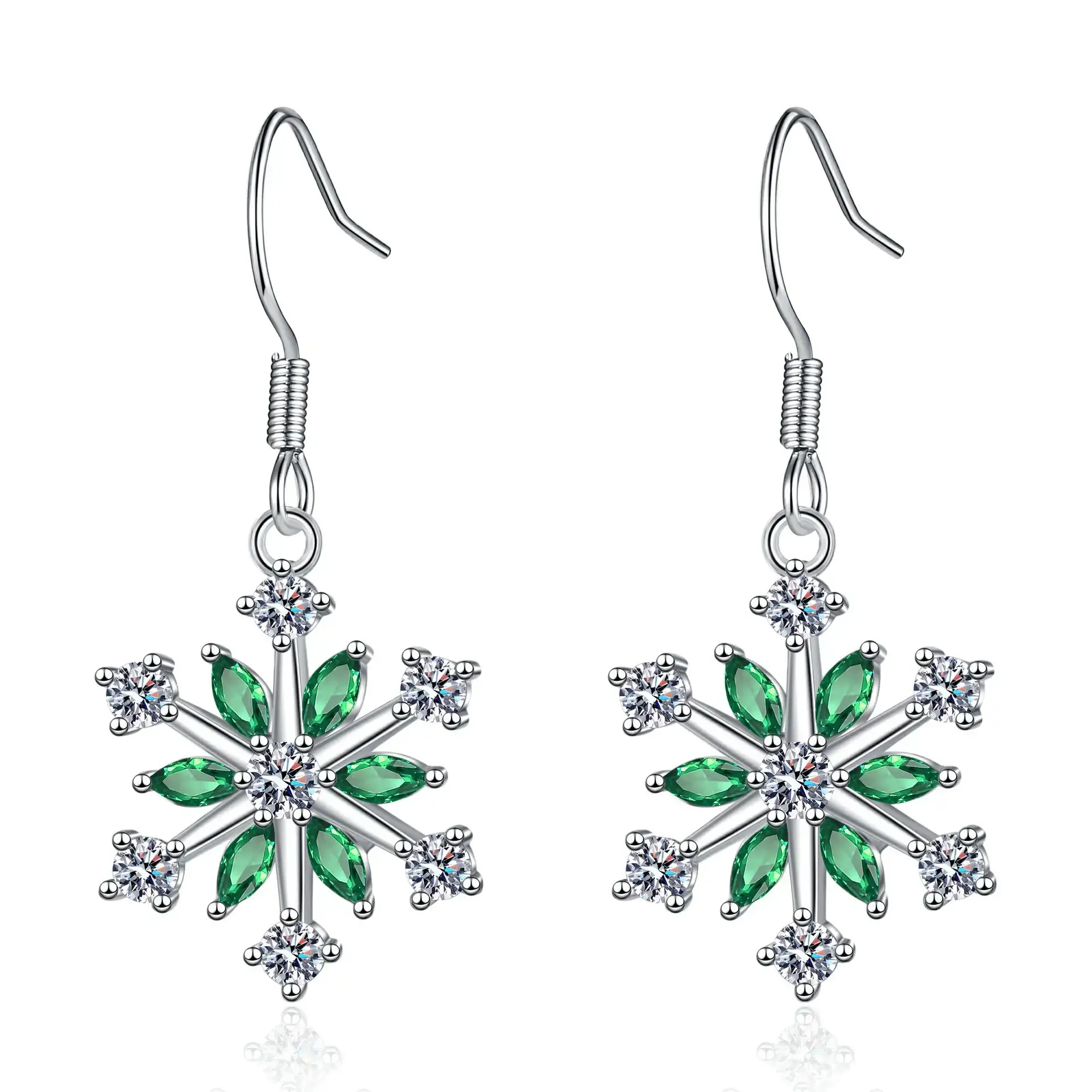 Ice Flower Snowflake Earrings Women Silver Zircon Elegant