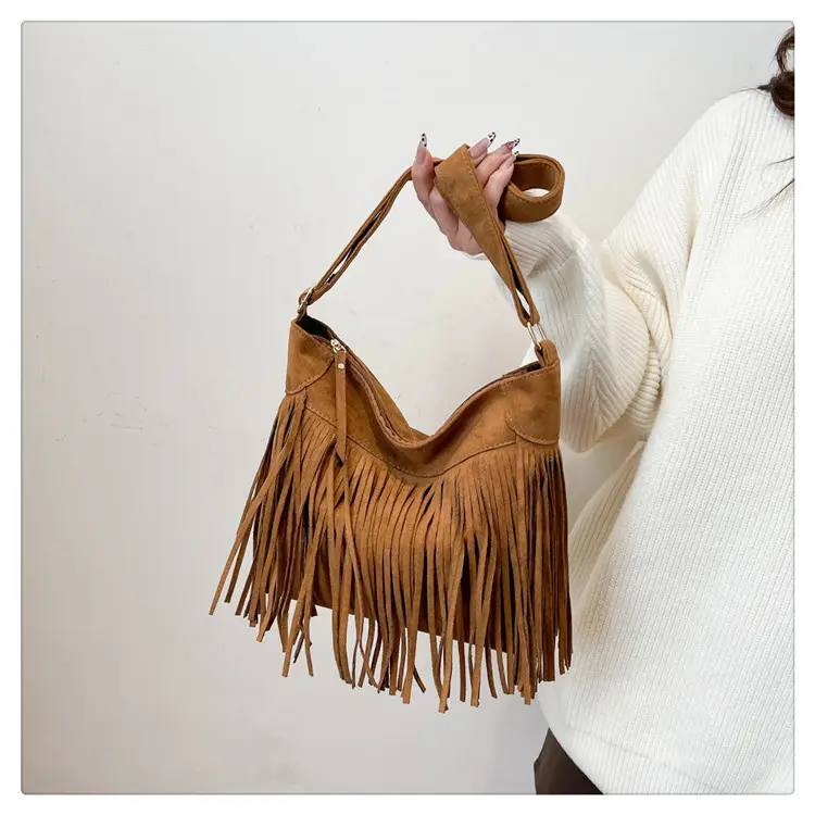 2025 Retro Tassel Shoulder Bag Brown European Style — feature 16