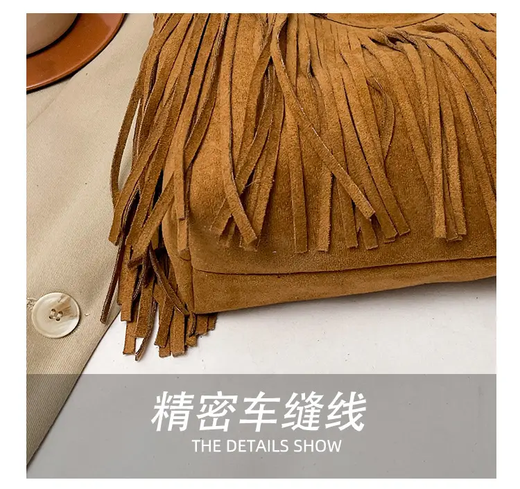 2025 Retro Tassel Shoulder Bag Brown European Style — feature 9