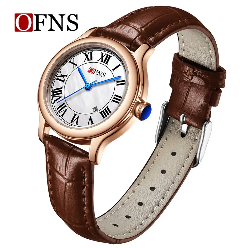 O'Fani Women's Brown Leather Roman Scale Watch - Image 4