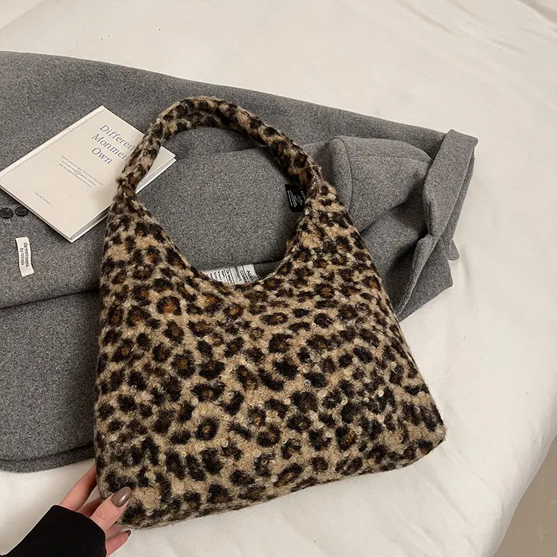 Leopard Print Shoulder Bag for Women Autumn Winter Casual Large Capacity