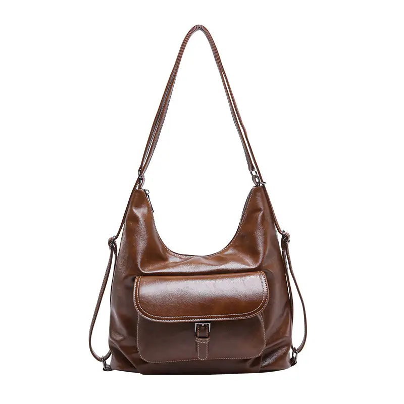 Women's Retro Brown Leather Shoulder Bag Large Capacity Winter 2024 - Image 8