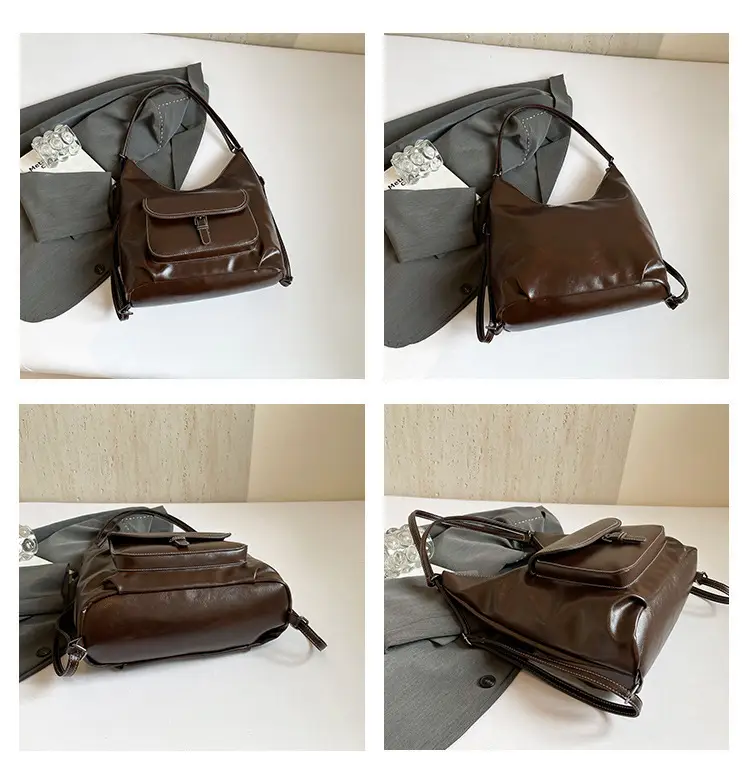 Women's Retro Brown Leather Shoulder Bag Large Capacity Winter 2024 — feature 11