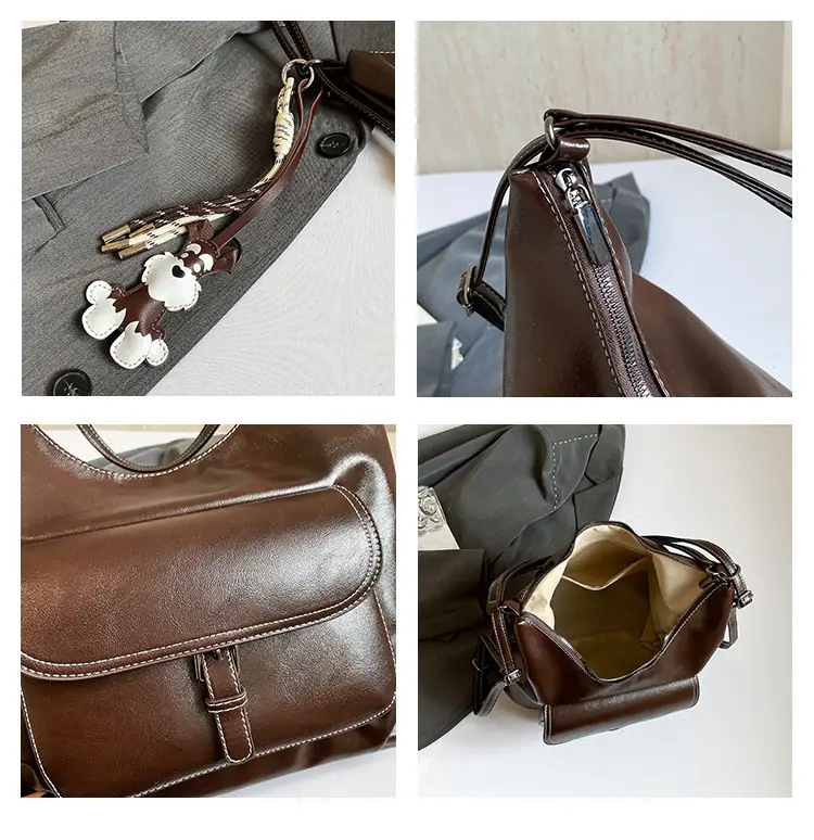 Women's Retro Brown Leather Shoulder Bag Large Capacity Winter 2024 — feature 12