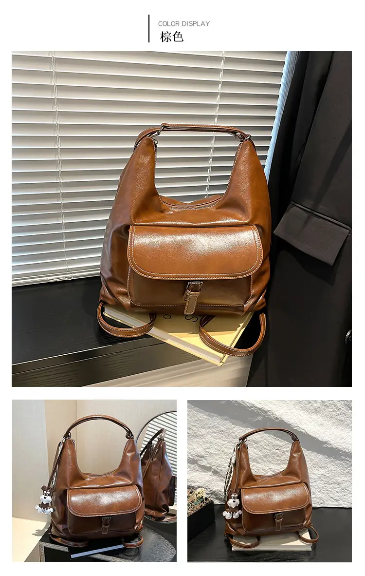 Women's Retro Brown Leather Shoulder Bag Large Capacity Winter 2024 — feature 14