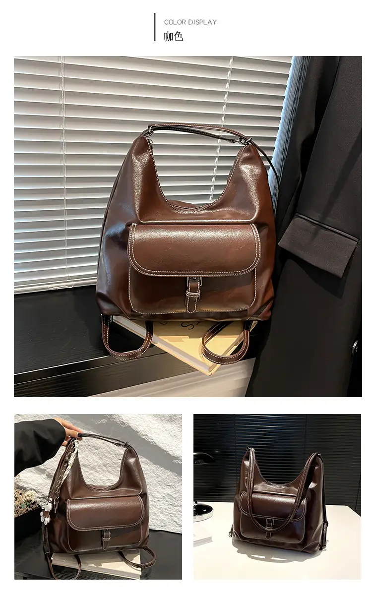 Women's Retro Brown Leather Shoulder Bag Large Capacity Winter 2024 — feature 15