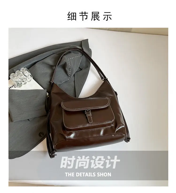 Women's Retro Brown Leather Shoulder Bag Large Capacity Winter 2024 — feature 5