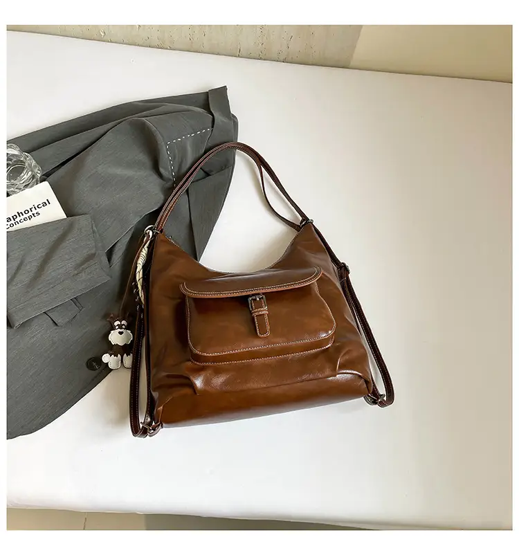 Women's Retro Brown Leather Shoulder Bag Large Capacity Winter 2024 — feature 50