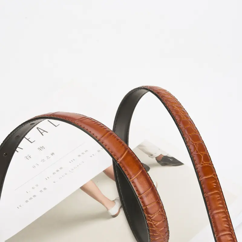 Black Croc Embroidered Belt with Gold M Buckle - Image 8