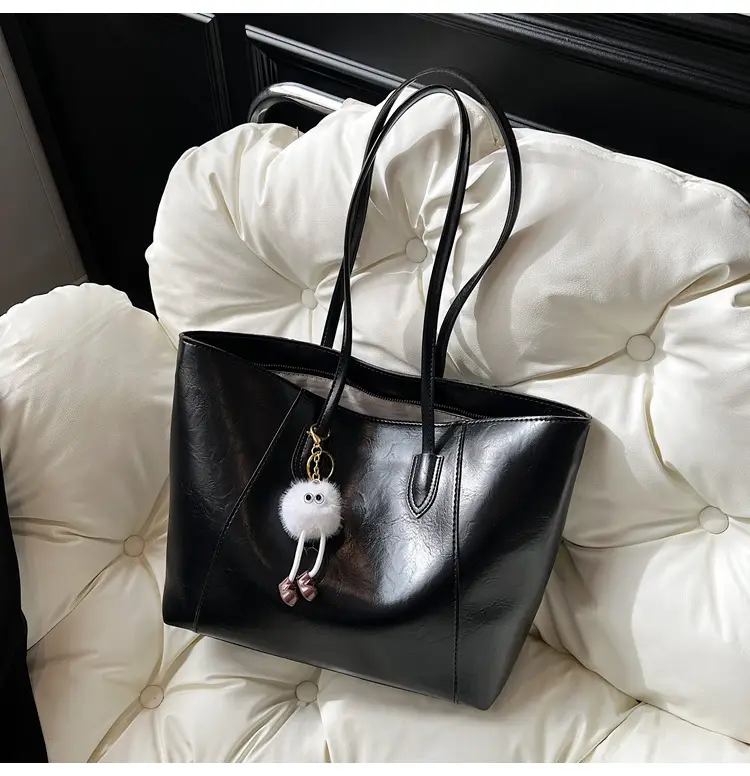 Women's Large Brown Leather Tote Bag with Logo Print — feature 15