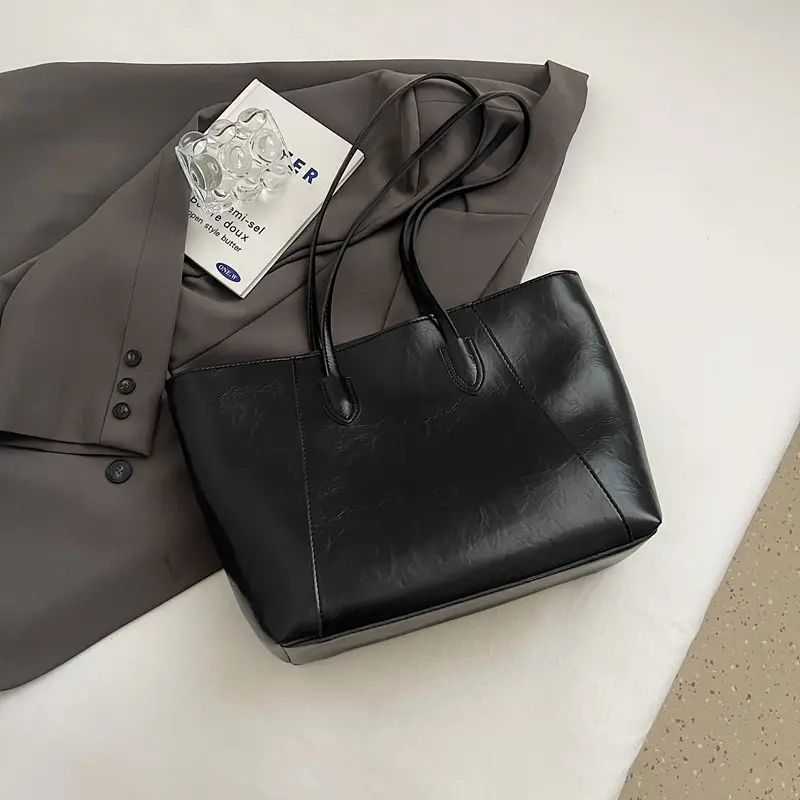 Women's Large Brown Leather Tote Bag with Logo Print - Image 5