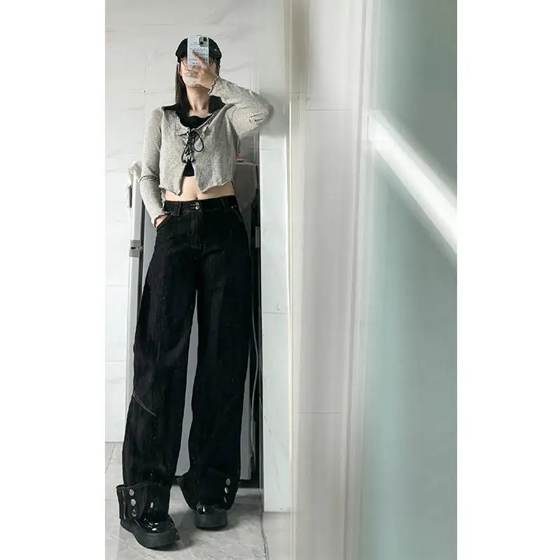 Dark Blue Flanged Vintage High Waist Wide Leg Jeans Women