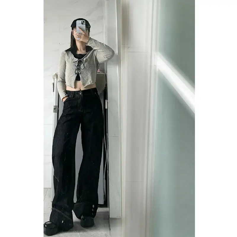 Dark Blue Flanged Vintage High Waist Wide Leg Jeans Women