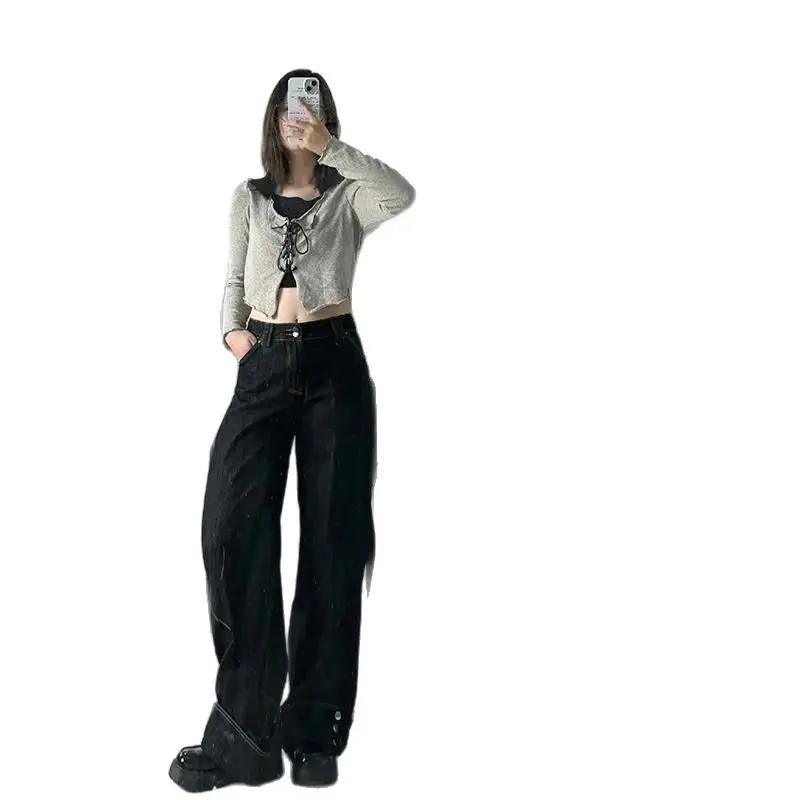 Dark Blue Flanged Vintage High Waist Wide Leg Jeans Women