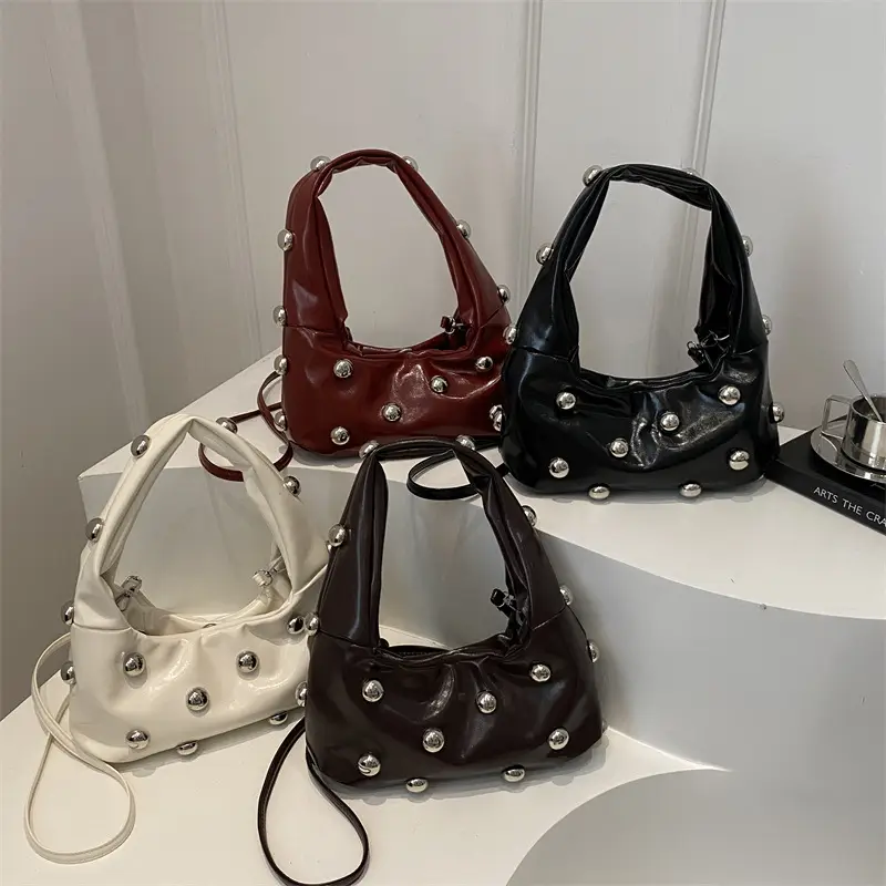 2024 Winter Women's White Rivet Shoulder Bag - Image 5