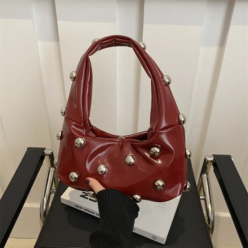 2024 Winter Women's White Rivet Shoulder Bag - Image 8